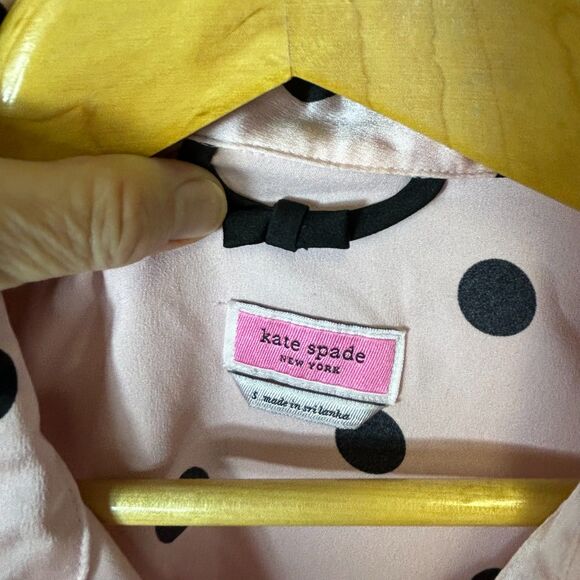 Kate Spade Pink with Black Polka Dots Satin Short Sleeve Capri Length Pajamas S - Picture 4 of 15